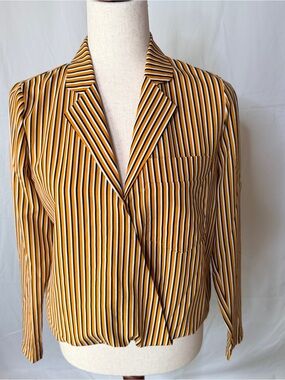 Forever 21 Striped Mustard faux Wrap blouse Women, retro, career girlboss vibes